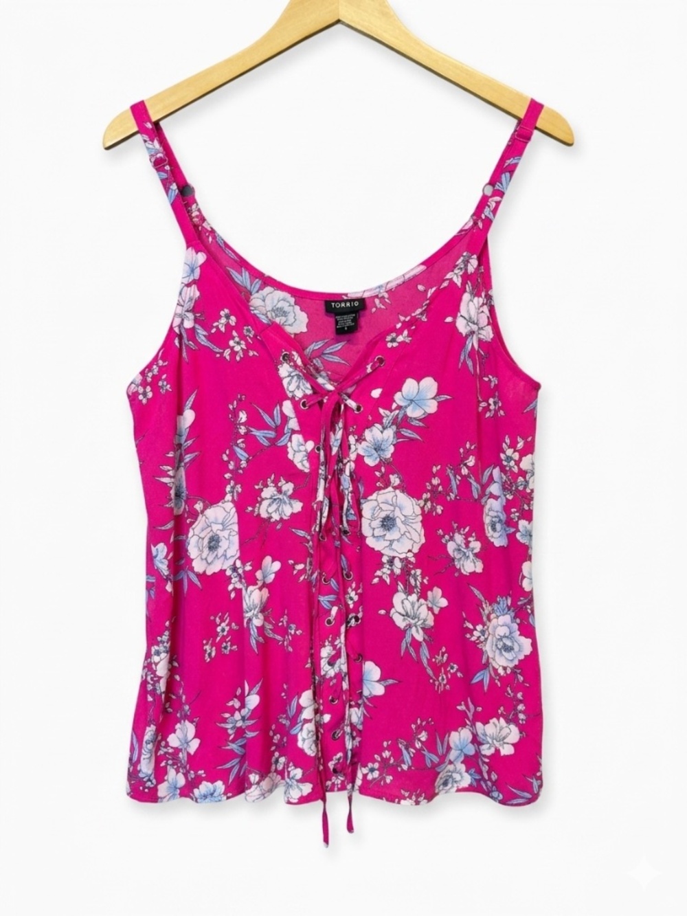Torrid Fuchsia Floral Lace-Up Cami Top – Size Plus Size 0